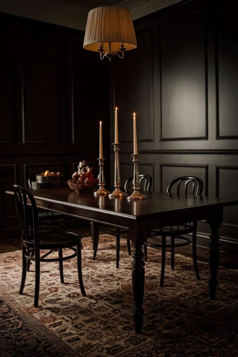 Dark Dining Room With Candles