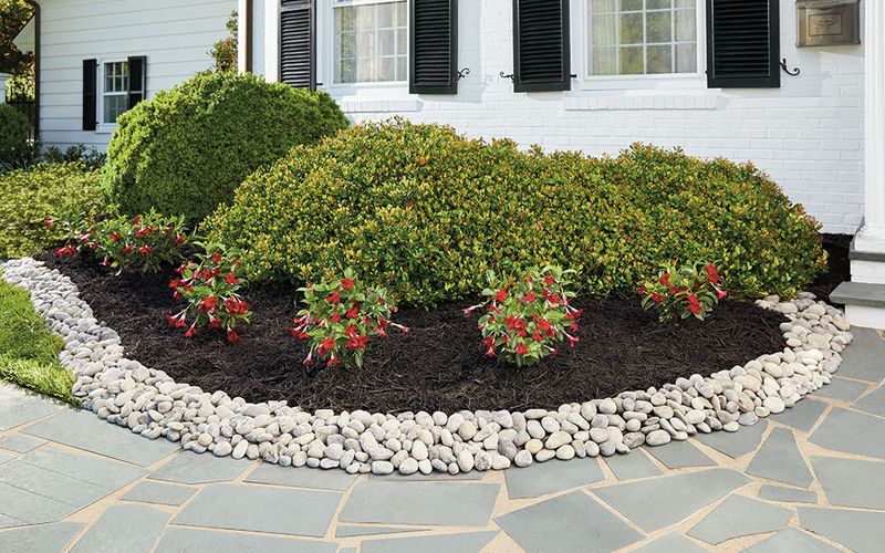 Rock-Rimmed Mulch Beds With Ornamental Trees