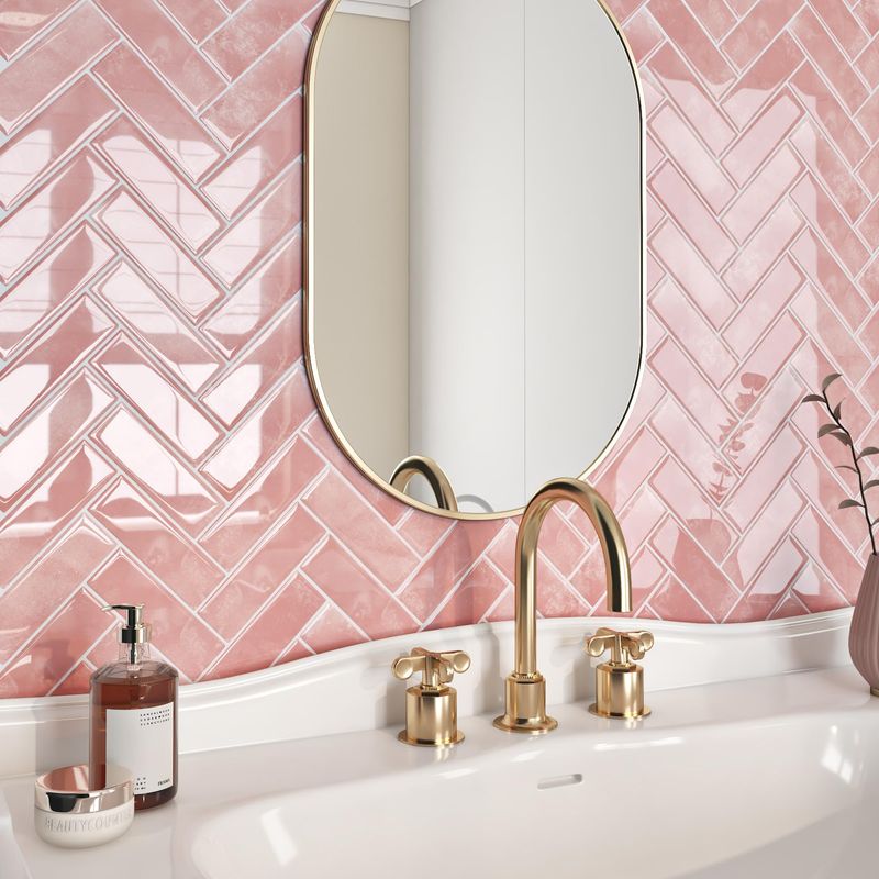 Pink Tiled Backsplash