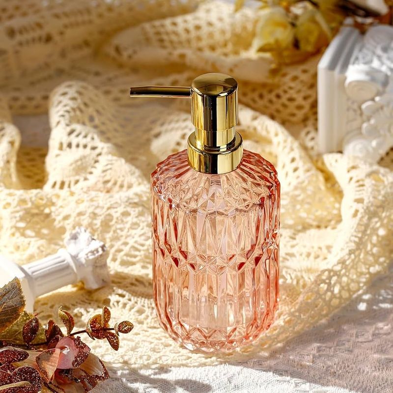 Pink Glass Soap Dispenser