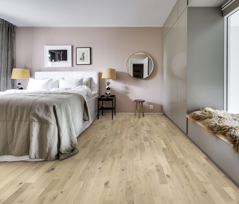 Natural Wood Floors Contrasting with White Walls