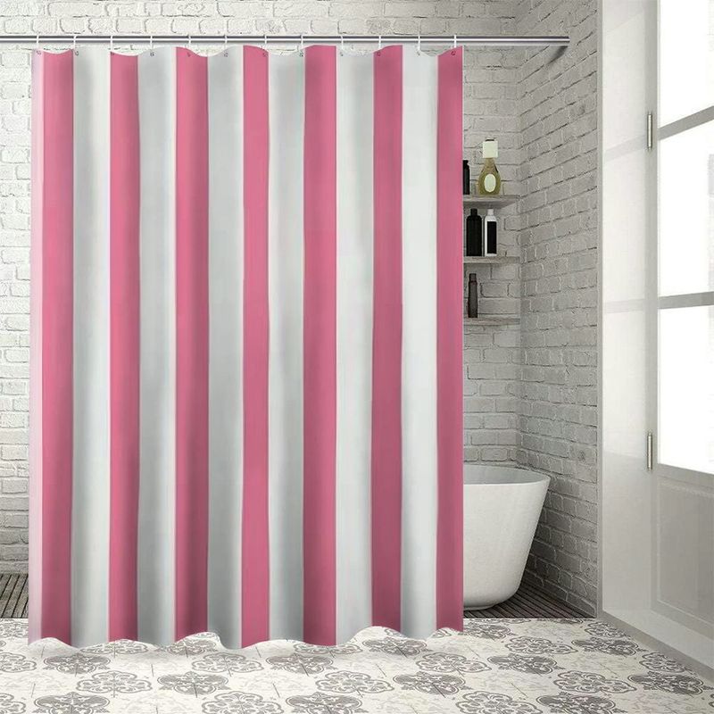 Pink And White Striped Shower Curtain