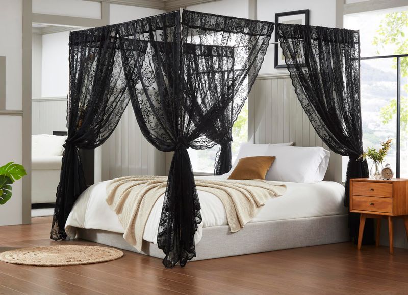 Canopy Bed With Black Lace