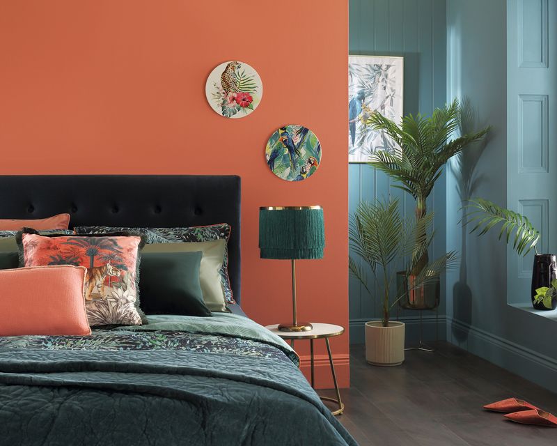 Cherry Red And Deep Teal Bedroom