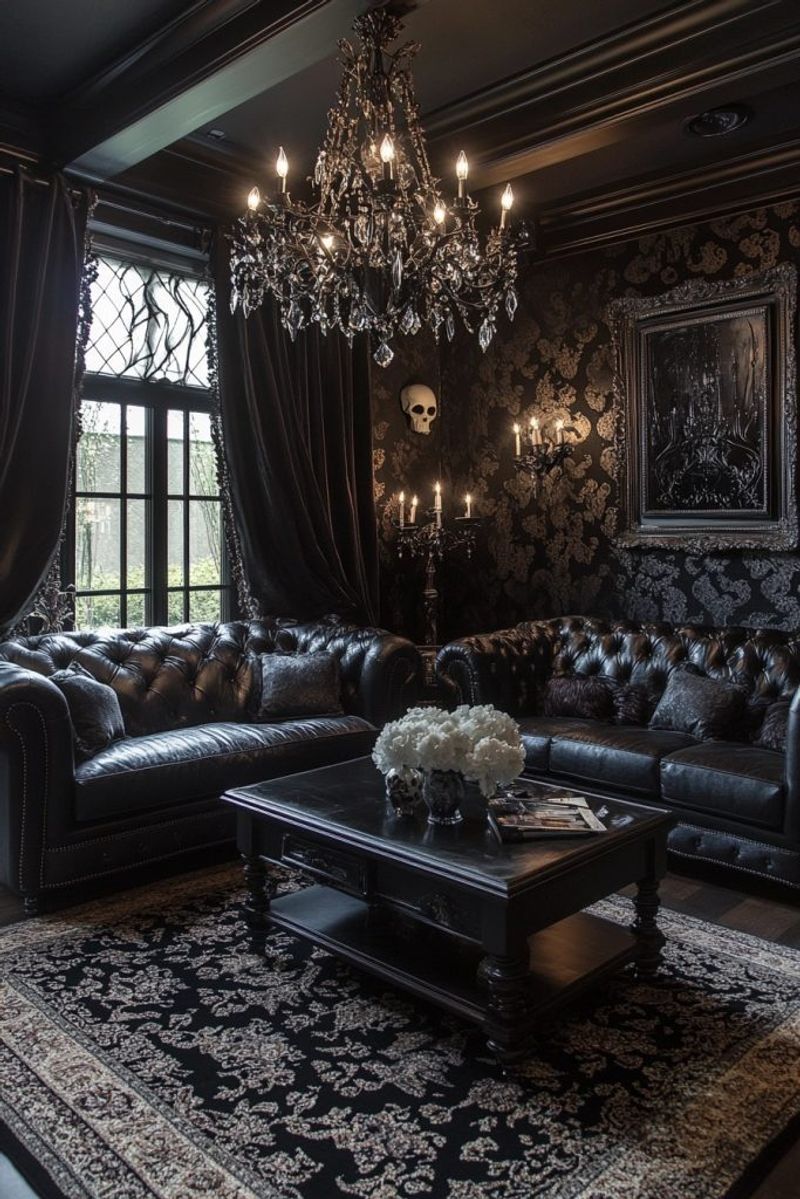 Crystal Chandelier With Dark Tapestries