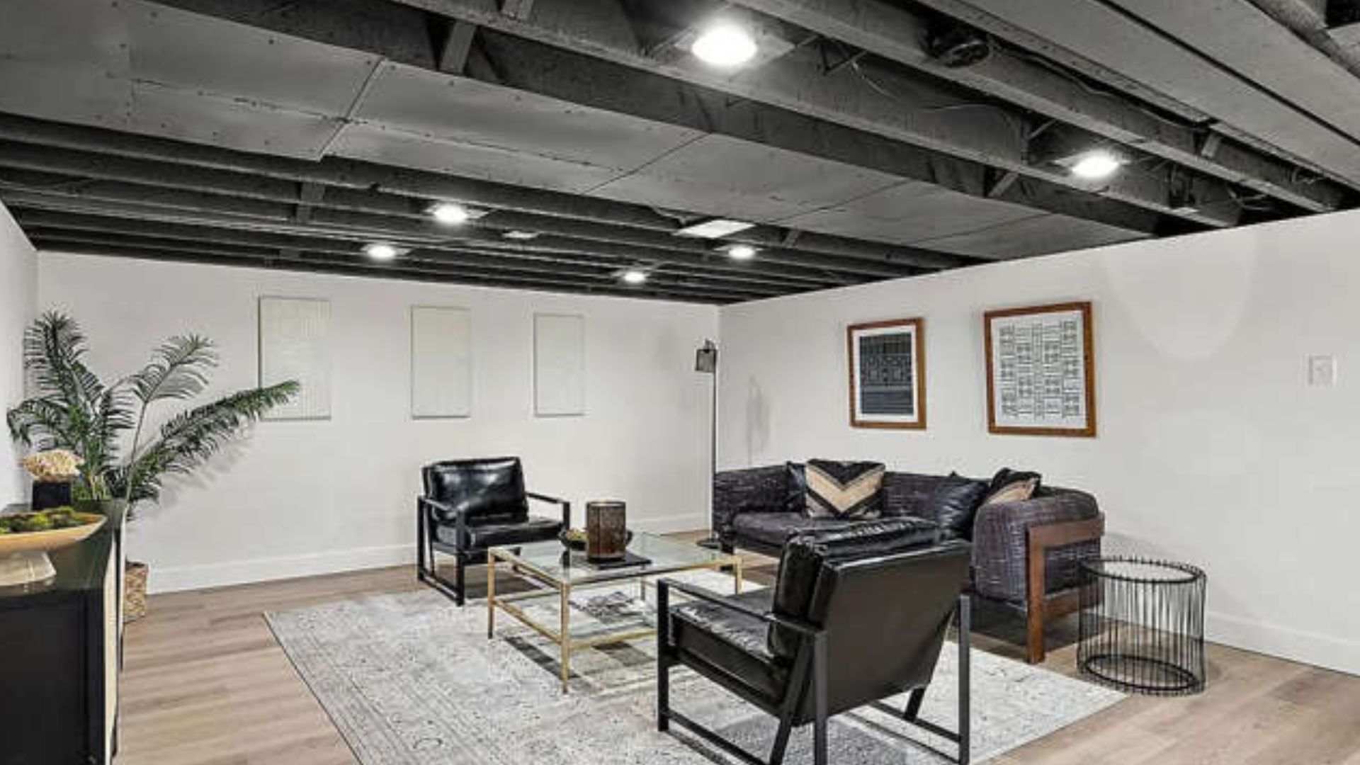 modern furnished basement