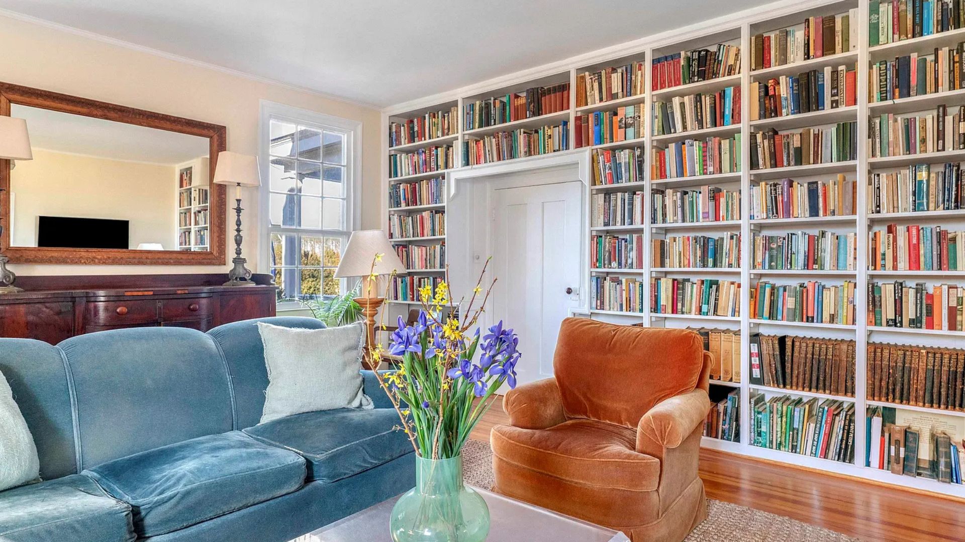 cozy library in the house with lots of books