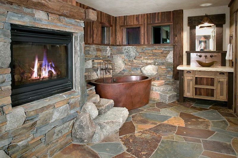 Limestone Haven with Copper Soaking Tub