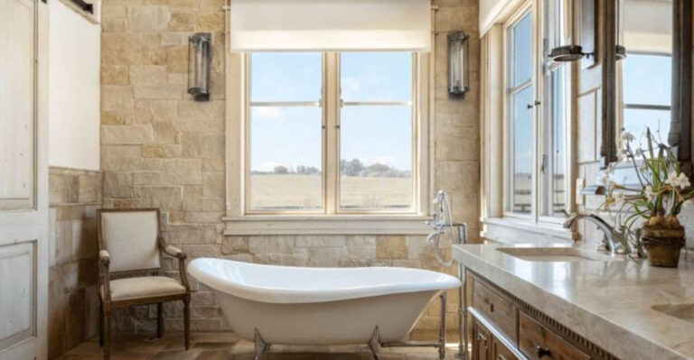 15 Gorgeous Natural Stone Farmhouse Bathrooms That Feel Like a Spa