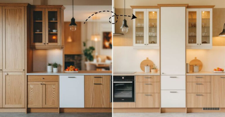 16 Ways To Update Dated Honey-Toned Cabinets On A Budget