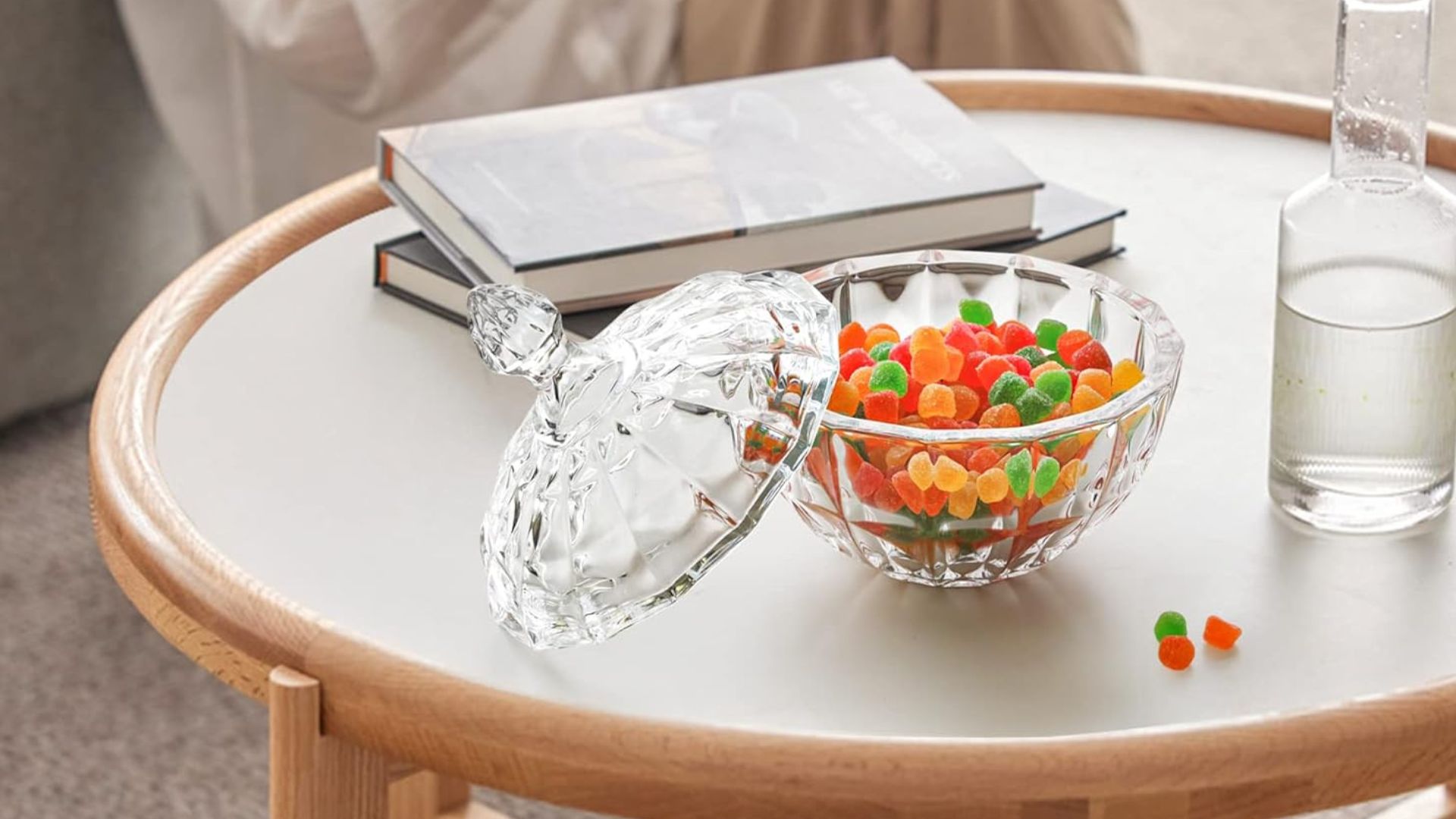 crystal candy dish on the table