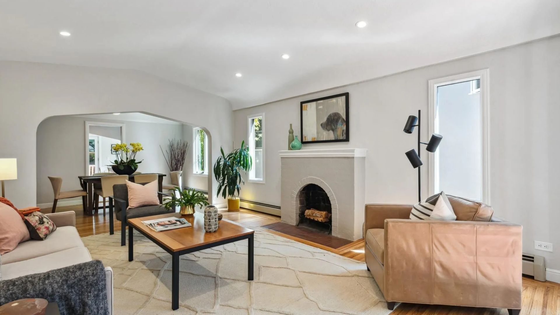living room with an original fireplace