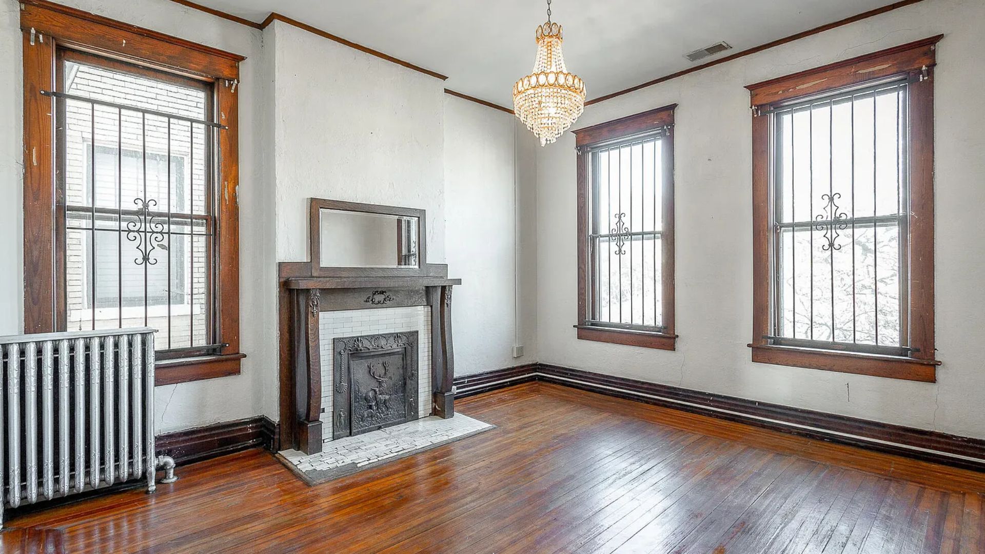 master bedroom upstairs with a romantic fireplace