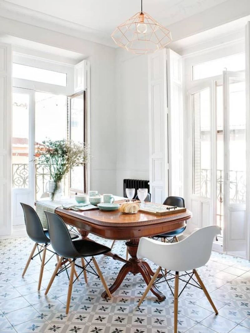 Vintage Farm Tables With Modern Chairs