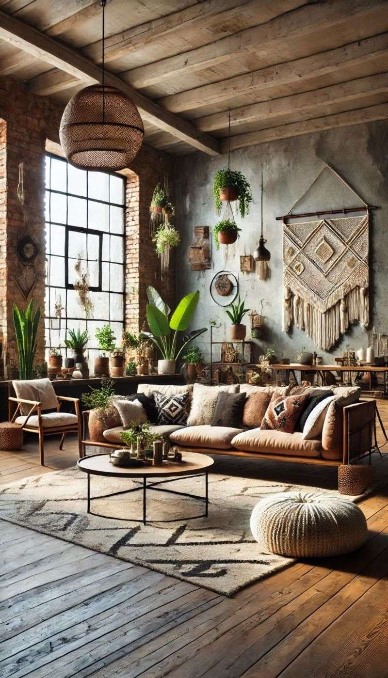 Exposed Ceiling Beams With Hanging Plants