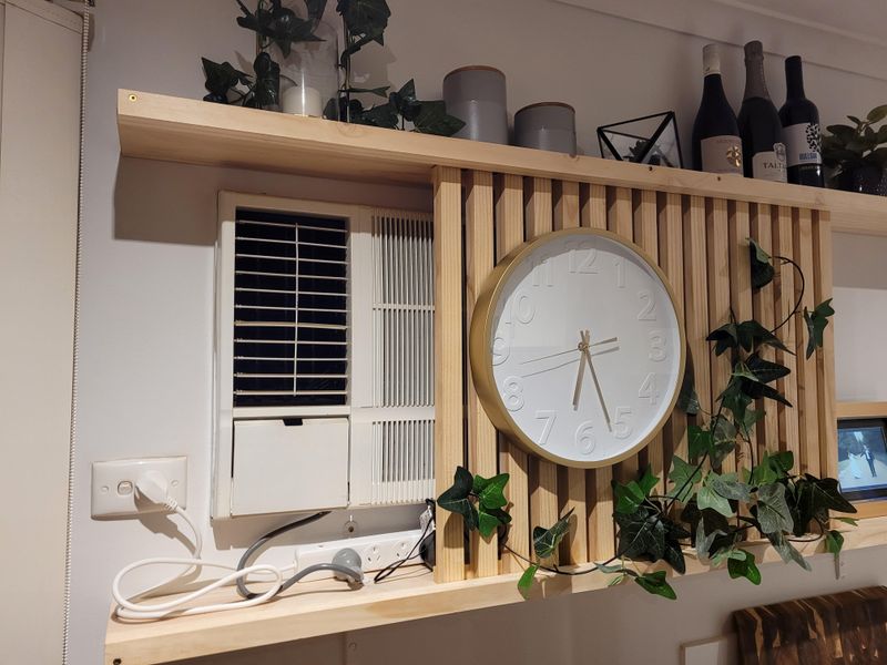 Disguise Window Air Conditioners with Custom Shelving