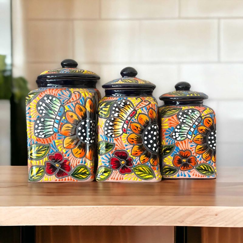 Moroccan Hand-Painted Ceramic Canisters
