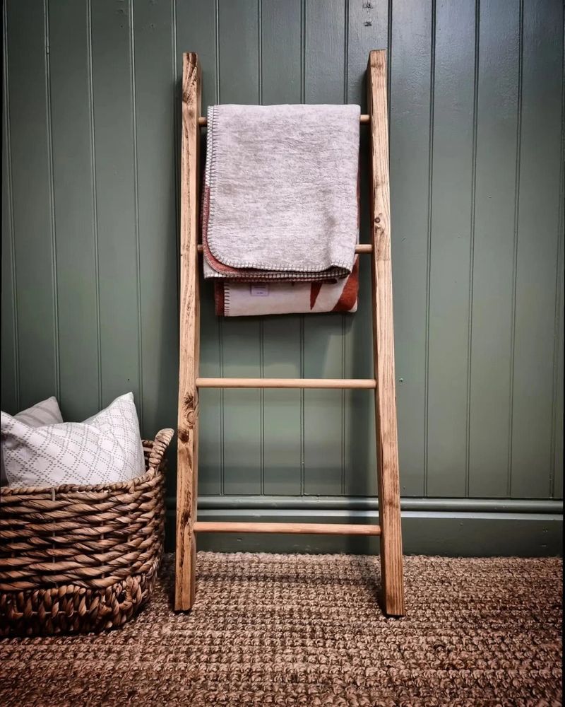 Hang A Wooden Ladder For Blanket Display