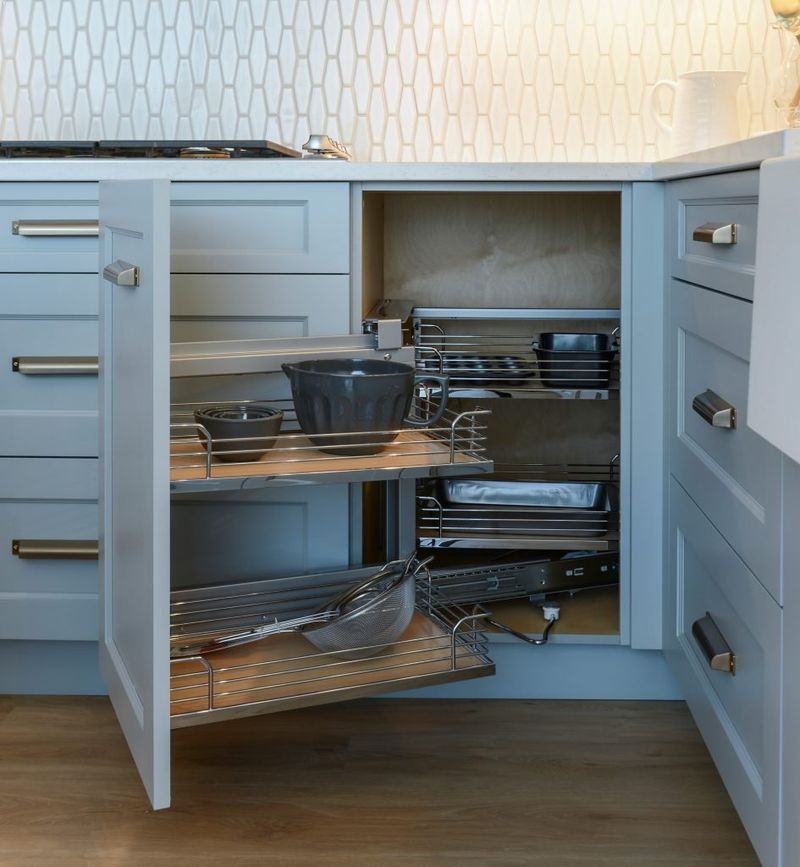 Creating dead corner cabinets where items disappear forever
