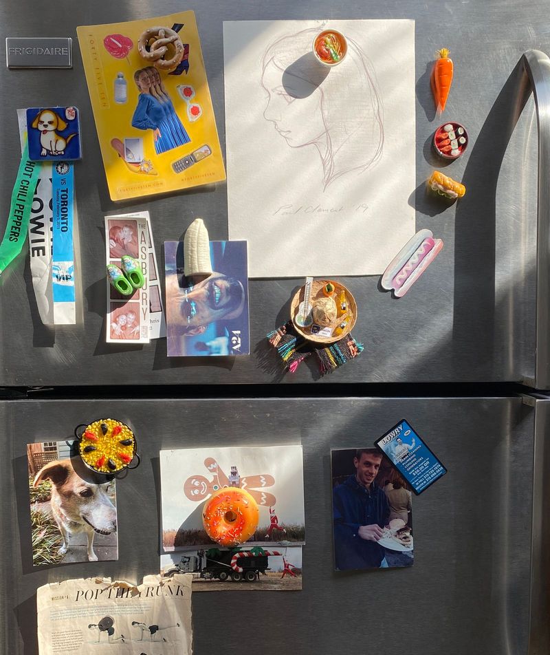 Cluttered Refrigerator Door