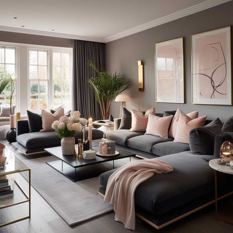 Charcoal Gray and Blush Pink