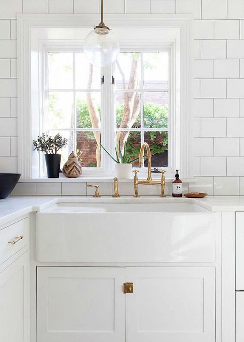 Farmhouse Sink With Brass Fixtures