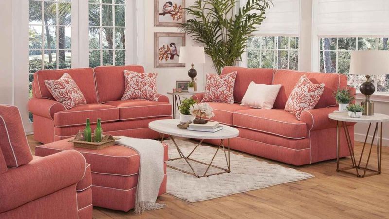 Peach And Green Floral Sofas