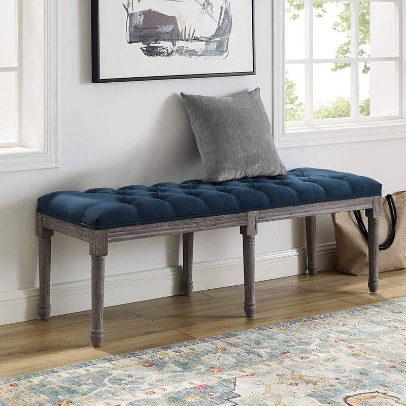 Vintage Velvet Upholstered Bench