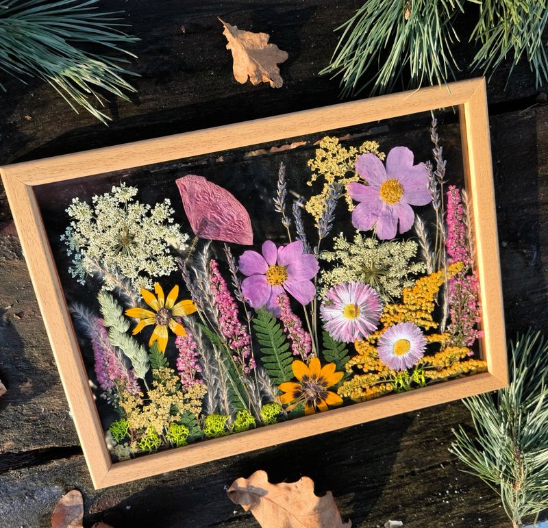 Pressed Flowers in Vintage Frames Create Wall Art