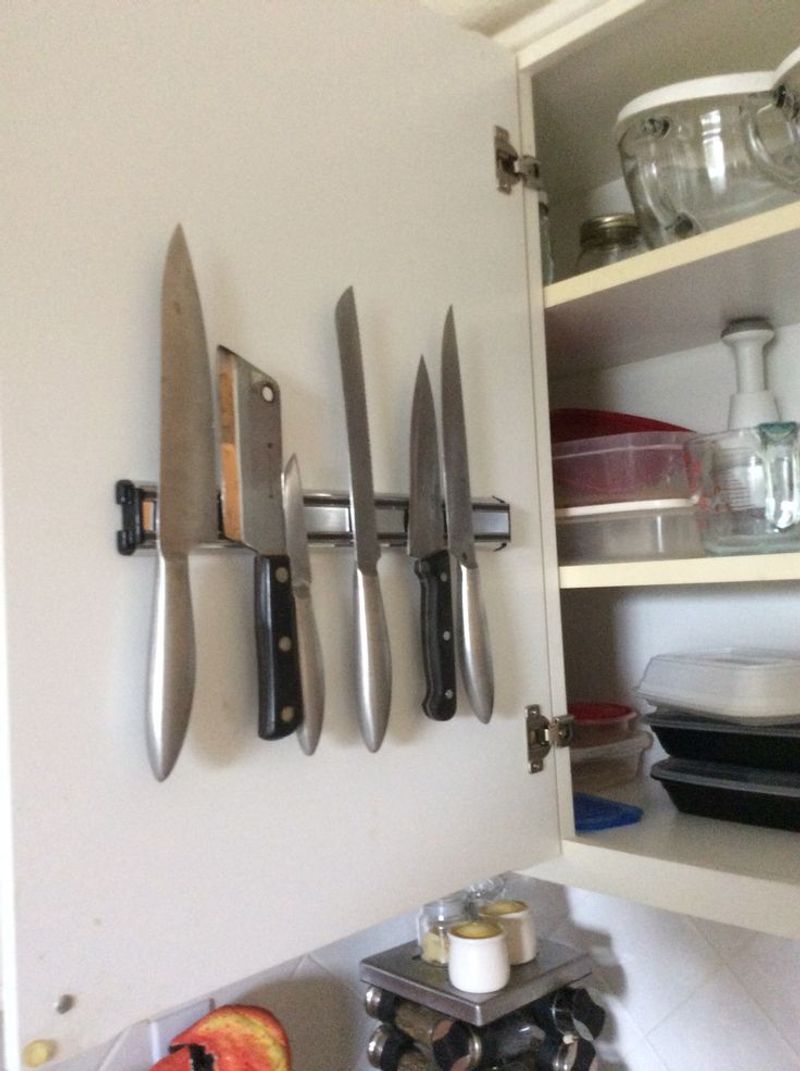 Magnetic Knife Strips Behind Cabinet Doors