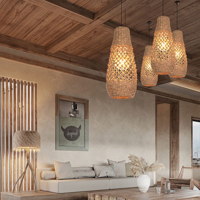 Rattan Pendant Lights With Edison Bulbs