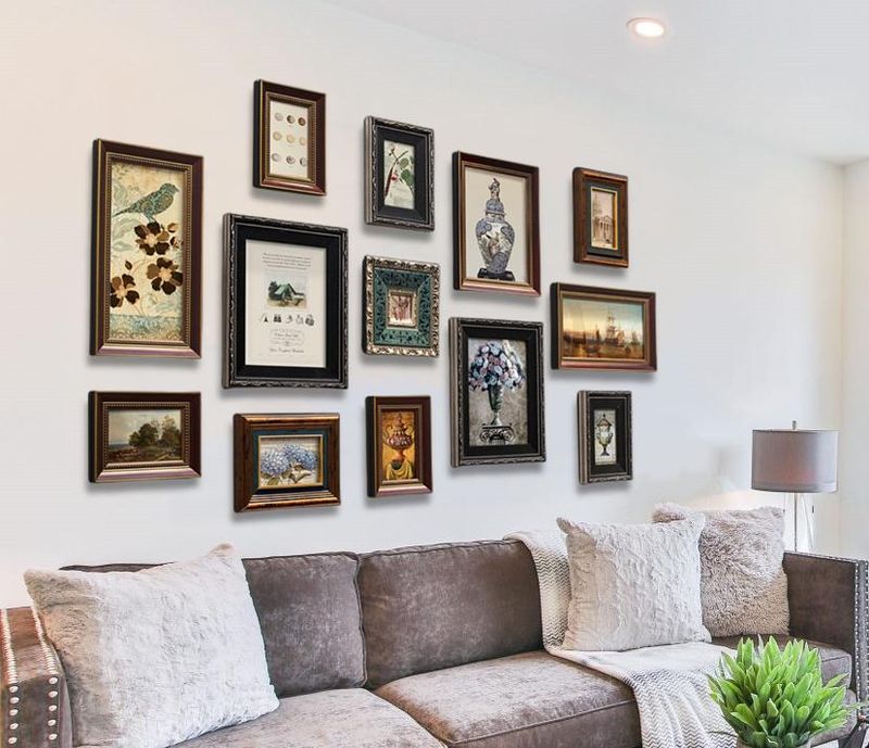 Gallery Wall Mixing Vintage Frames & Woven Art