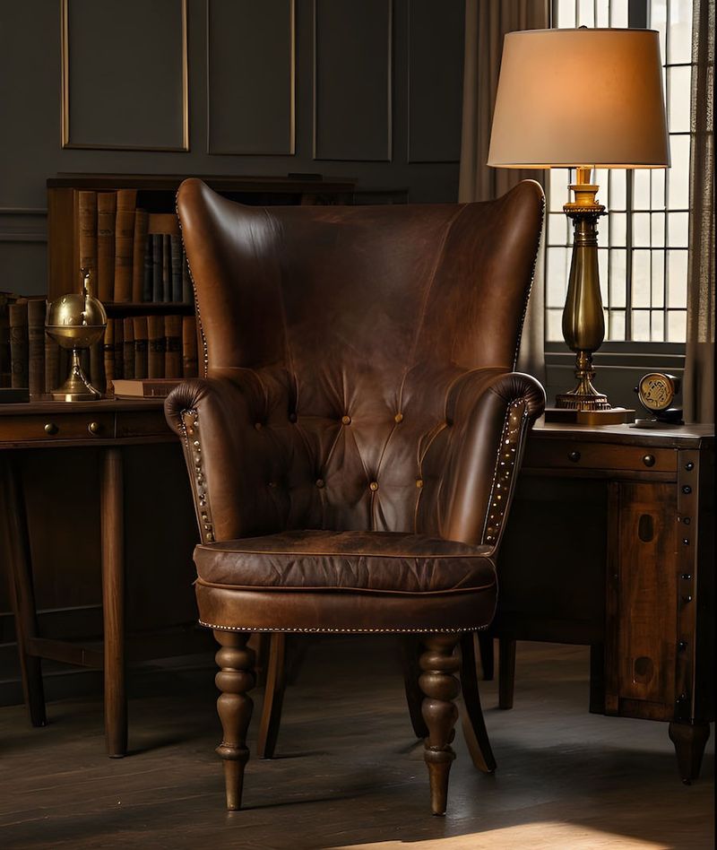 Leather Armchair with Reading Lamp