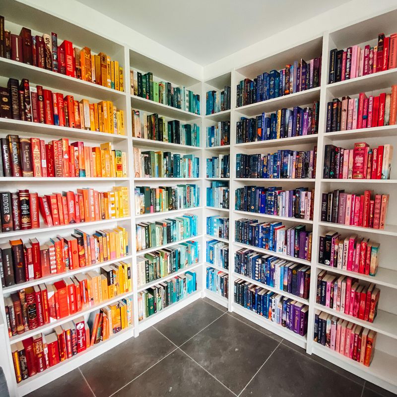Rainbow-Organized Bookshelves