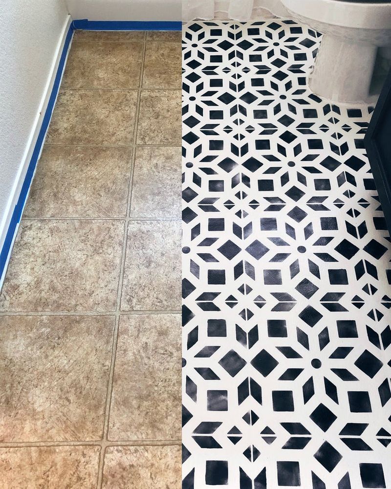 Hand-Painted Stenciled Linoleum