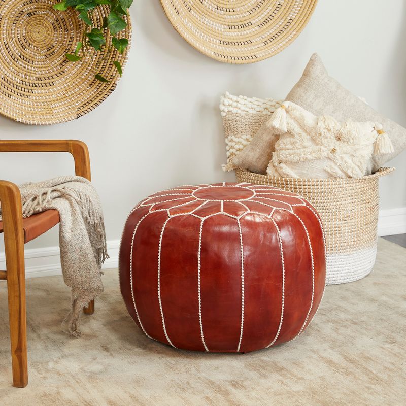 Leather Pouf Ottomans With Fringe Throws