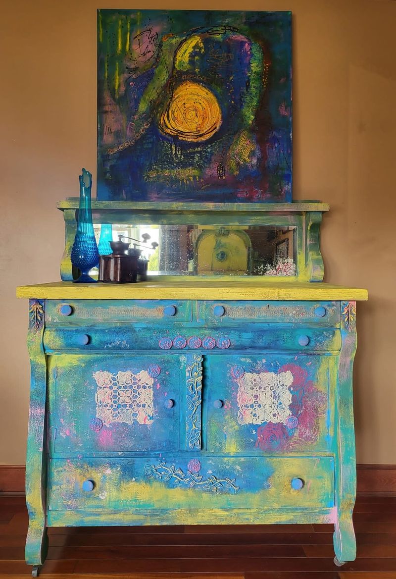 Vibrant Painted Furniture Punctuates Green Spaces