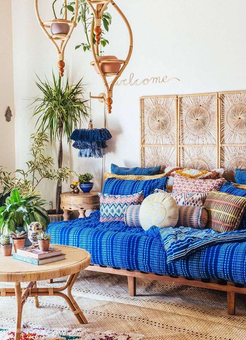 Indigo-Dyed Textiles On Slipcovered Furniture