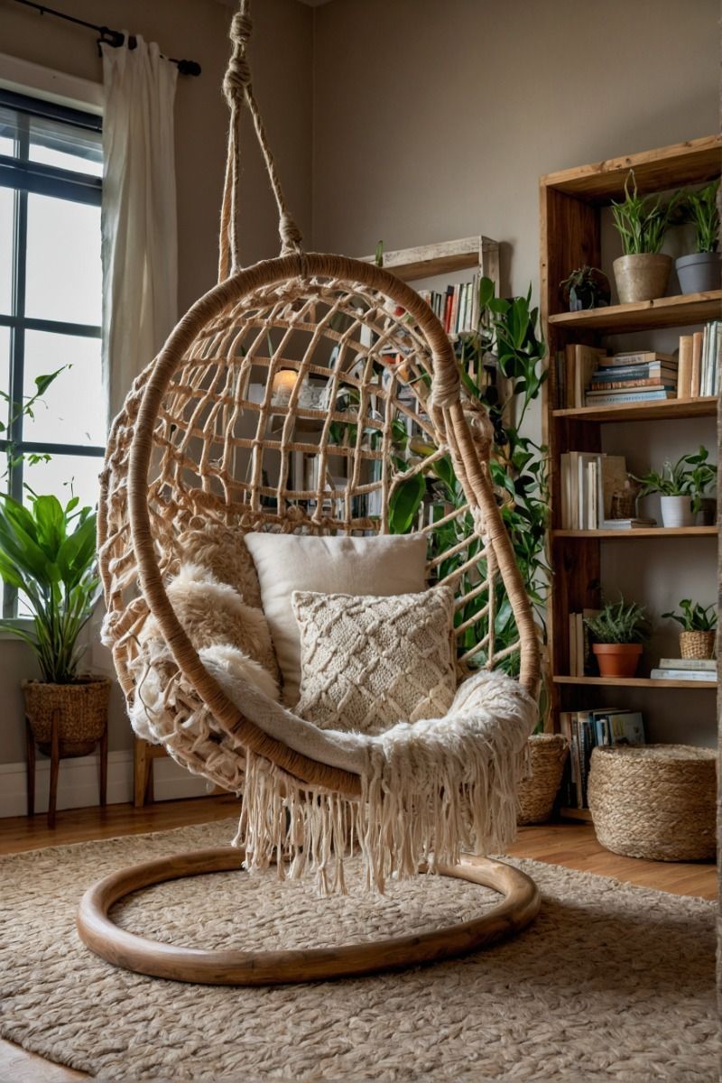 Window Nook With Suspended Rattan Chair