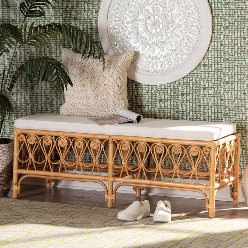 Rattan Benches Paired With Patterned Rugs