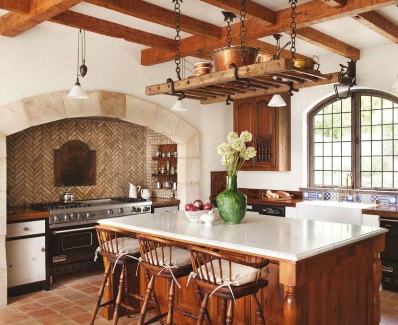 Tuscan-Style Kitchens With Heavy Stone And Dark Wood