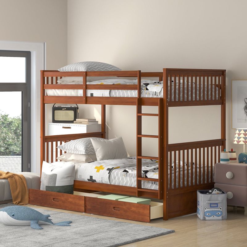 Classic Twin Over Twin Wooden Bunk Bed