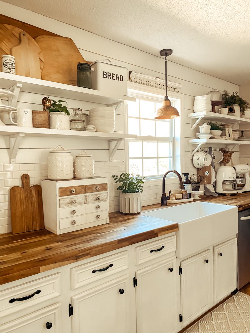 Farmhouse Kitchen With Open Shelving