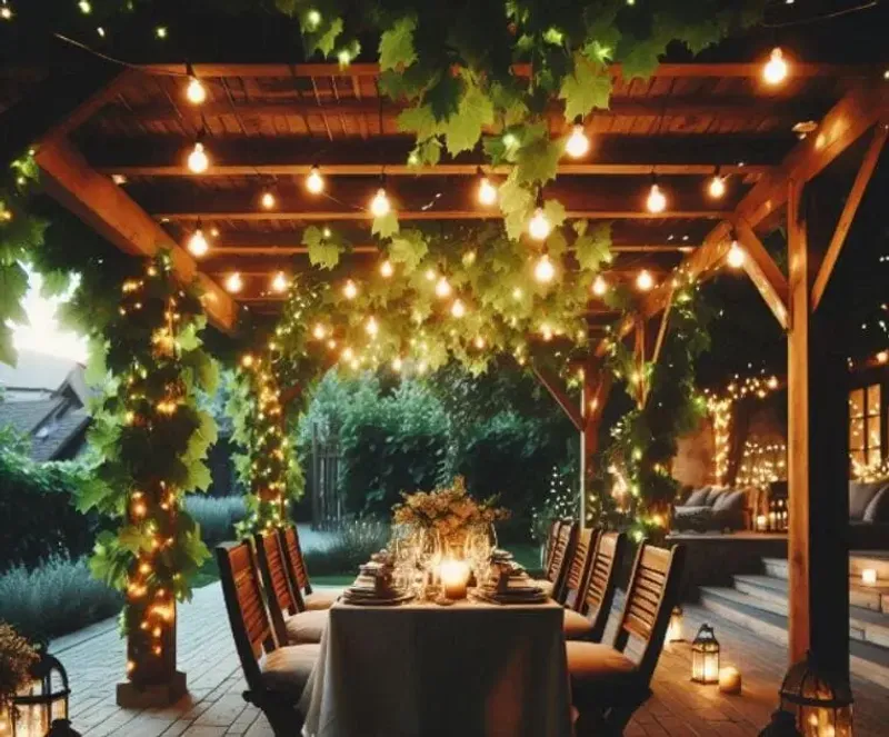 String Lights Wrapped Around Beams