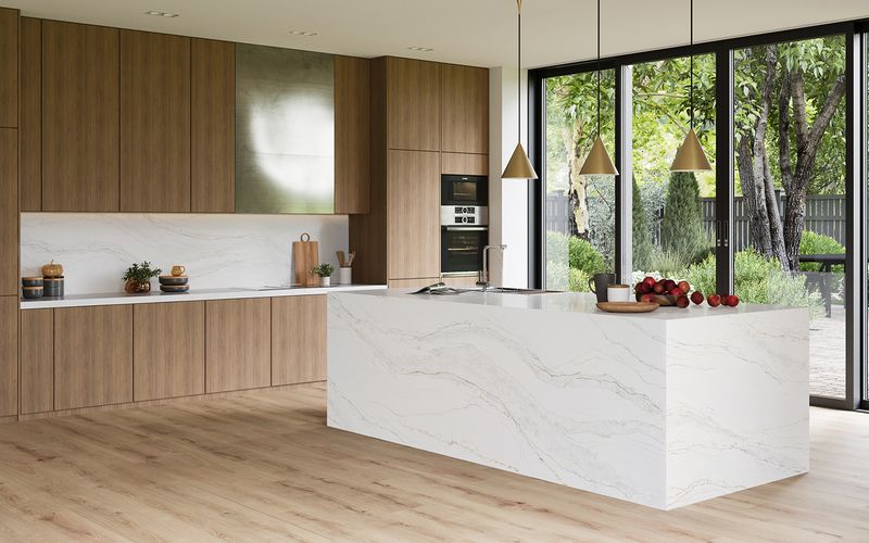 Seamless countertop-to-backsplash stone