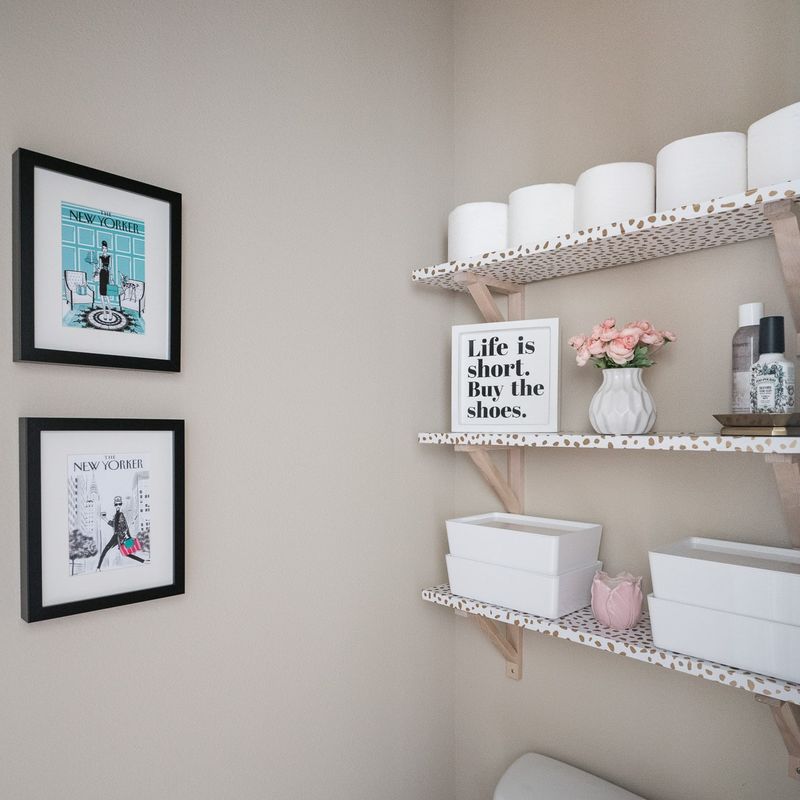 Wall-To-Wall Floating Shelves Stuffed With Items