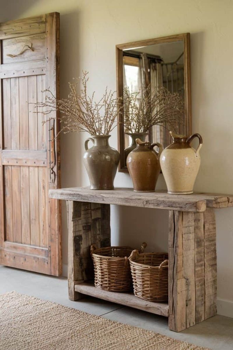 Low Wooden Stools and Clay Pots