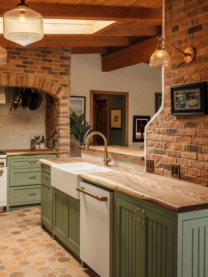 Brick with Forest Green Cabinets