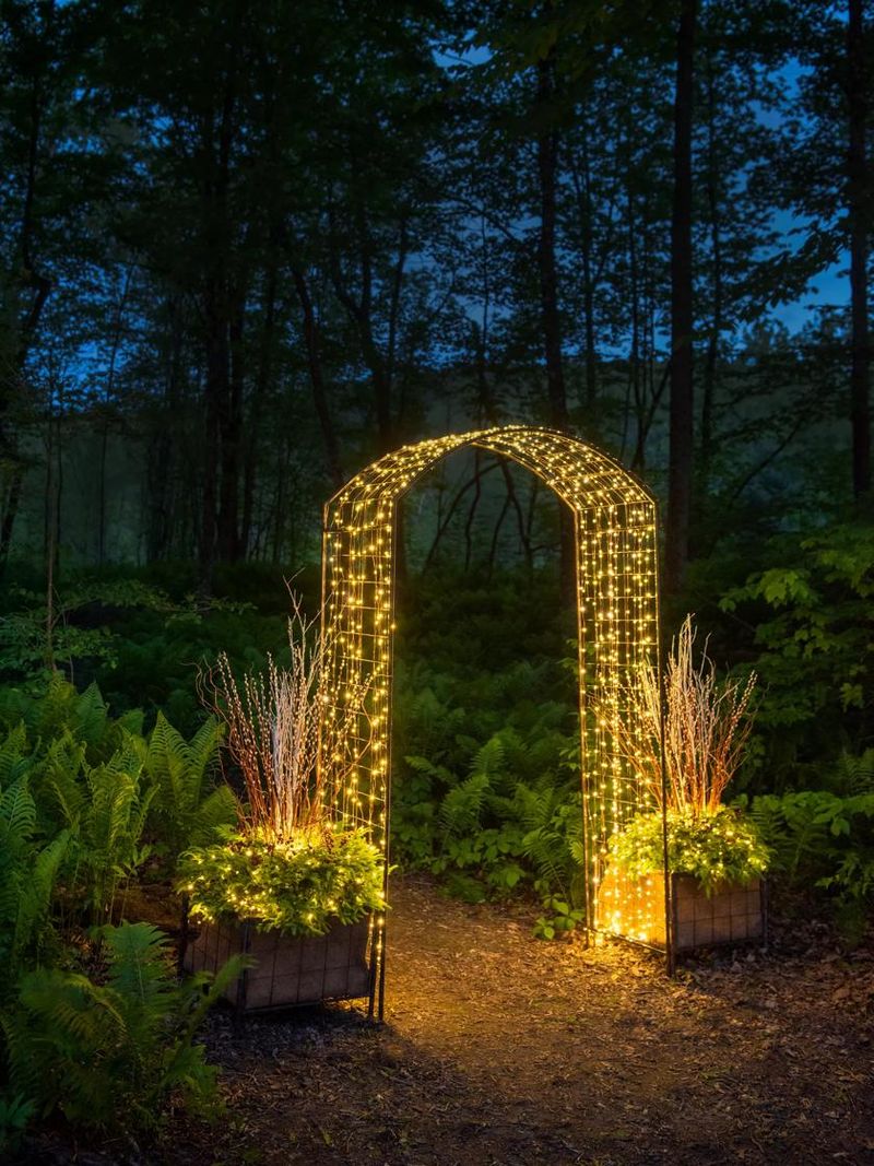 Arched arbor with fairy lights