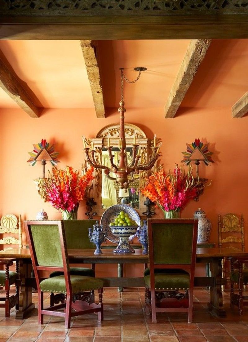 Exposed Beam Ceiling With Clay Walls